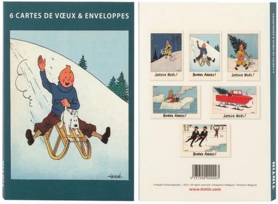Kerstkaarten Kuifje 6 stuks met envelop