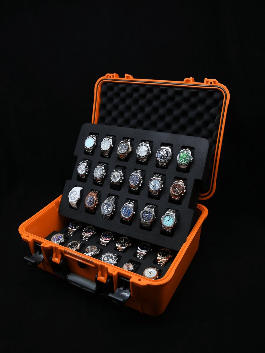 Onverwoestbare horlogekoffer voor 36 horloges - Oranje - Originele Elbrus Horology Timepiece Valet horlogedoos