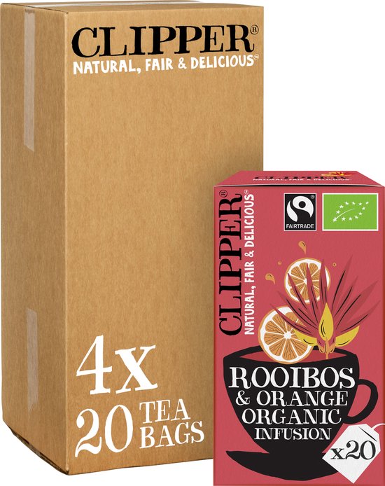 Clipper Thee Rooibos Orange - 4 x 20 stuks - Voordeelverpakking