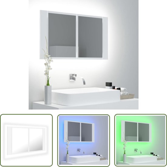 Magasfényű fehér led-es tükrös fürdőszobaszekrény 80x12x45 cm