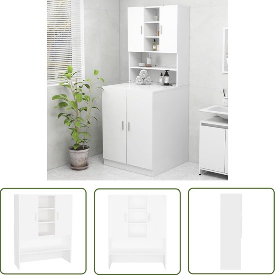 vidaXL Wasdroogcombinatie - Wasmachinekast - Wasmachinekast 70,5x25,5x90 cm wit - Opbergkast - Badkamermeubel - Wit Meubel