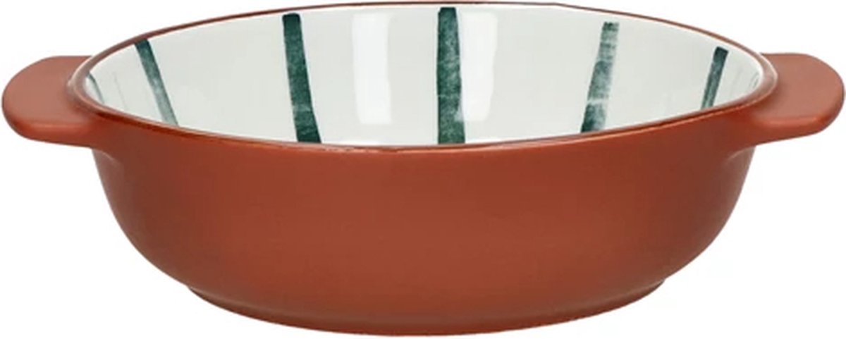 Pomax Mykonos ovenschaal / diep bord D16.3cm H4.8cm bruin / groen