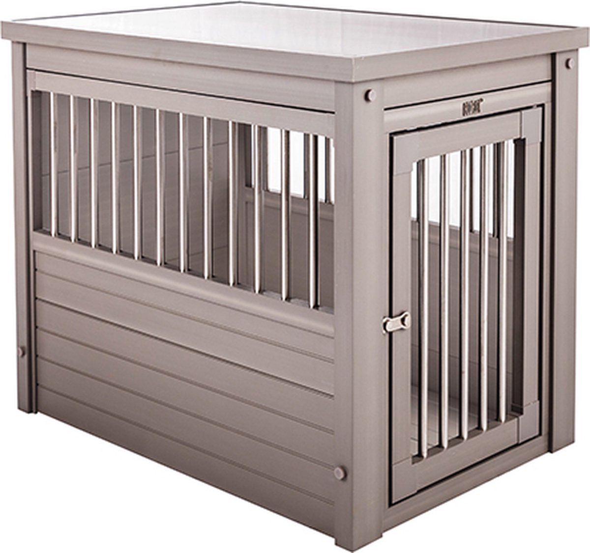 New Age Pet InnPlace™ Hondenbench & bijzettafel - Roestvrijstalen spijlen – Ecoflex - Maat: S - 60 x 46 x 56 cm , Kleur: Gray