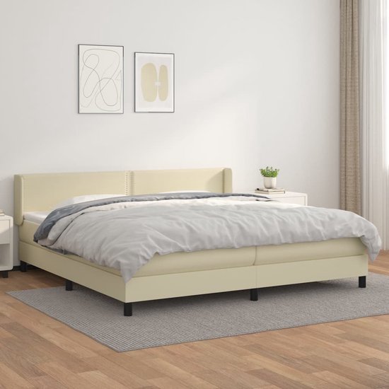 The Living Store Boxspring met matras kunstleer crèmekleurig 200x200 cm - Bed