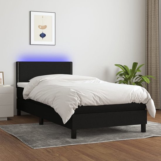The Living Store Boxspring Bed - Zwart - 203 x 100 x 78/88 cm - Verstelbaar hoofdbord - LED-verlichting - Pocketvering matras - Huidvriendelijk topmatras - Inclusief montagehandleiding