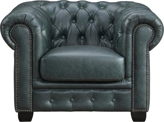 LINEA SOFA Chesterfield fauteuil BRENTON 100% buffelleer - Spaans groen L 105 cm x H 73 cm x D 96 cm