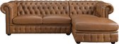 LINEA SOFA Hoekbank chesterfield BRENTON 100% buffelleer - Hoek rechts - Vintage caramel L 274 cm x H 82 cm x D 166 cm