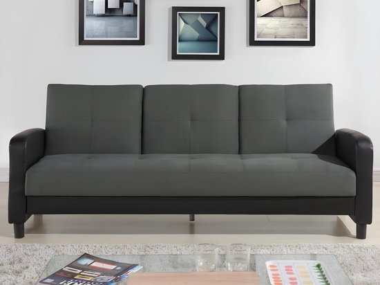 Canapé-lit 3 places en microfibre et simili cuir DAILLY - Bicolore  anthracite et noir... | bol