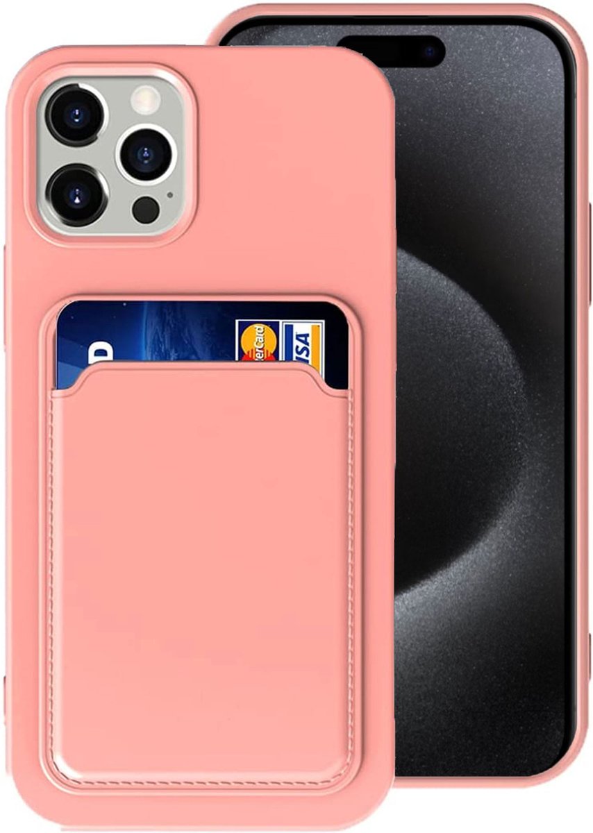 Pasjes Houder Hoesje geschikt voor iPhone 15 Pro - Portemonnee - Kaart houder - Rose