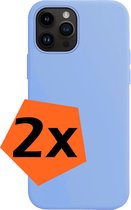 Hoesje Geschikt voor iPhone 15 Pro Max Hoesje Siliconen Cover Case - Hoes Geschikt voor iPhone 15 Pro Max Hoes Back Case - 2-PACK - Lichtblauw