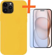 Hoesje Geschikt voor iPhone 15 Pro Max Hoesje Siliconen Cover Case Met Screenprotector - Hoes Geschikt voor iPhone 15 Pro Max Hoes Back Case - Geel