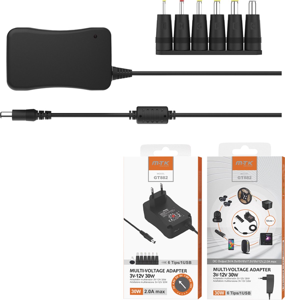 Moveteck Universeel Adapter oplader geschikt voor cameras, printers, ipads, lichts en meer - Multi-Voltage Adapter 3V-12V 30W - Universal adapter plug charger -