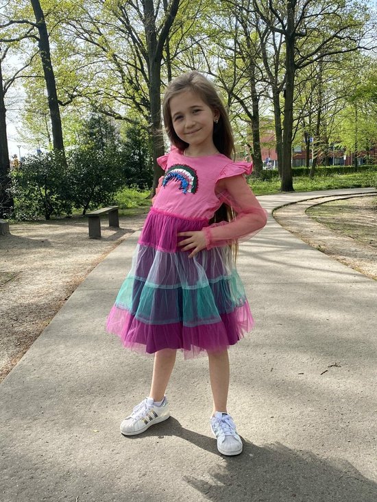 Robe princesse fille - The Better Merk - Vêtements d'habillage fille - Robe à paillettes - Anniversaire fille - Robe de soirée fille - taille 104/110 - pour votre garde-robe - Robe rose