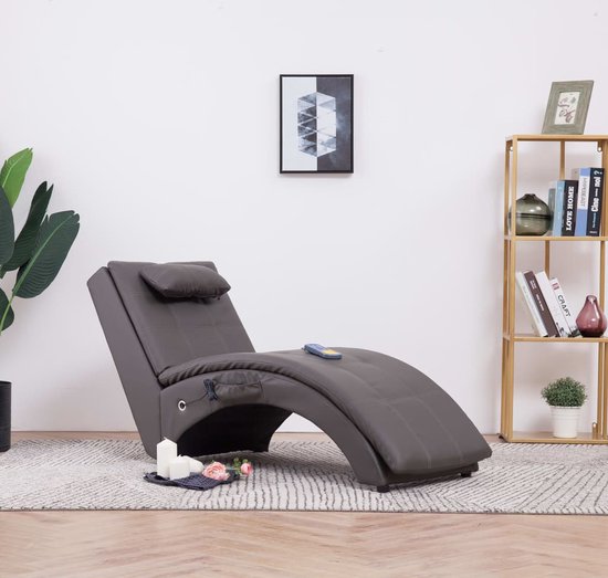 The Living Store Chaise Longue - Grijs - 145 x 54 x 72 cm - Massage + Verwarming - Afstandsbediening