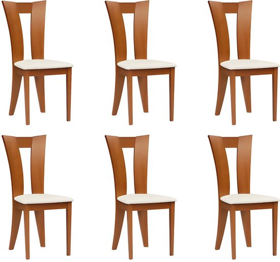 Set van 6 stoelen TIFFANY - Massief beukenhout - Kleuren: Eik en wit L 46 cm x H 96 cm x D 53 cm