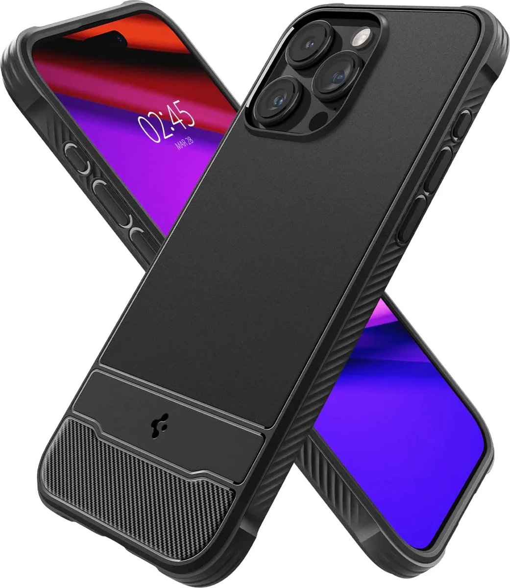 Geschikt voor Spigen Apple iPhone 15 Pro Rugged Armor Geschikt voor Mag Hoesje Zwart