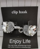 Vestsluiting - clip met haakje - hartje - kristal en strass steentjes - voor - vest - sjaal - omslagdoek in kleur antiek zilver look.