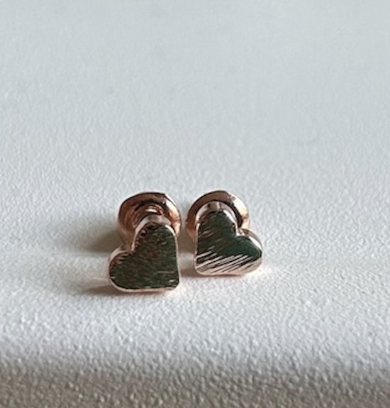 Bijoux by Ive - Oorknopjes - Hart - Rosé goudkleurige hartjes met geborsteld effect - 1 Paar