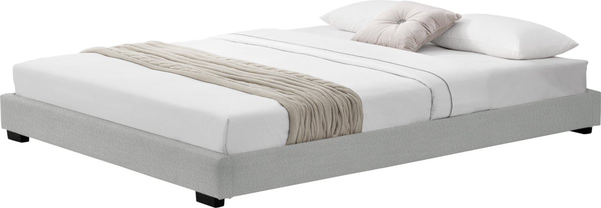 Houten Bed Eduardo - Laag - Imitatieleer - Met bedbodem - 180x200 cm - Wit - Klassiek Design