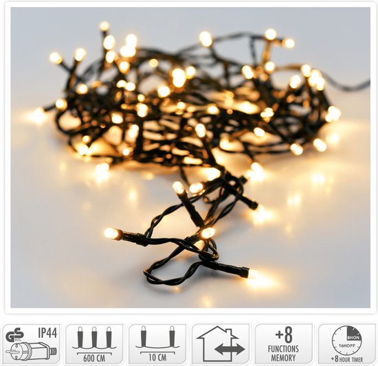 Kerstverlichting 120 led- 9m - extra warm wit - Timer - Lichtfuncties - Geheugen - Buiten -Binnen