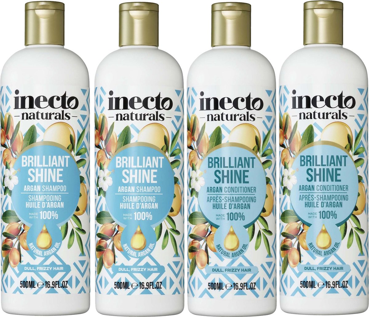 Inecto Naturals - 2 x Argan Shampoo + 2 x Argan Conditioner - 4 x 500 ml - 4 Pak