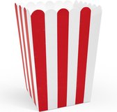 Partydeco Popcorn/snoep bakjes - 6x - rood gestreept - karton - 7 x 7 x 12 cm - feest uitdeel bakjes
