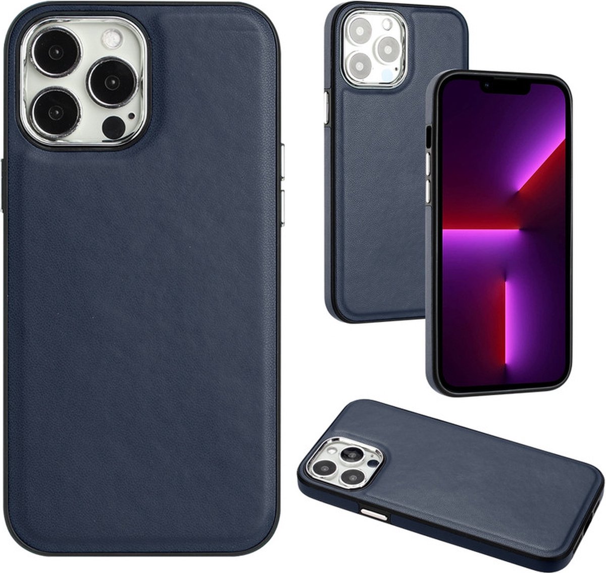 iPhone 12 Hoesje - Donkerblauw - Luxe Leren Back Case Cover - Shock Proof - Provium