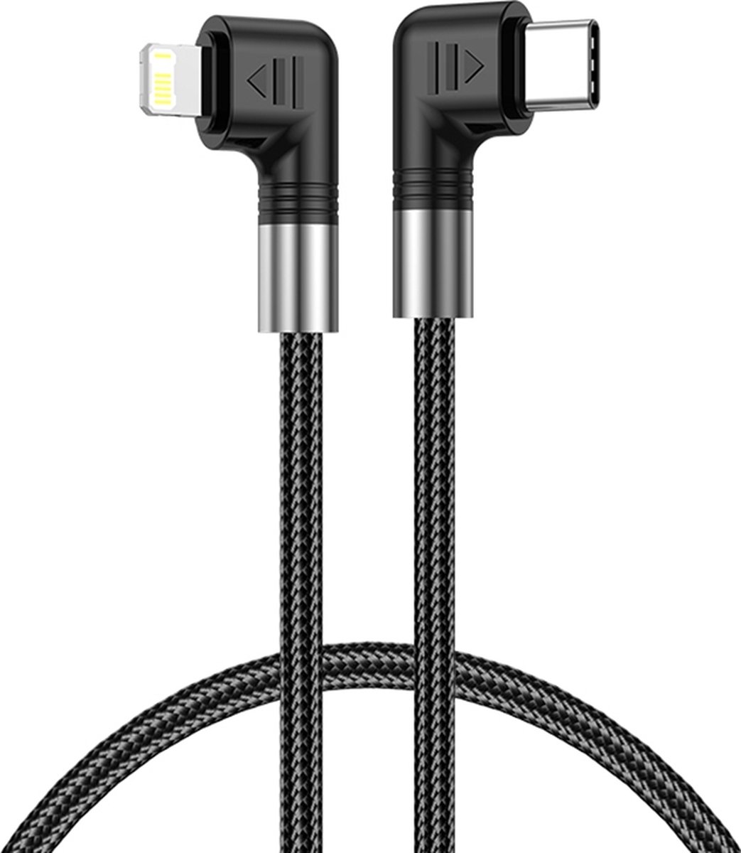 Image of 8-Pin (lightning) naar USB-C - 2 meter - 30W - adapter connector oplader voor iPhone en iPad - Haakse hoek - Zwart - Provium