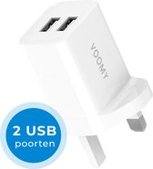Voomy Reisstekker Engeland/UK - 2 USB poorten - Wereldstekker Type G - Reisadapter - Wit