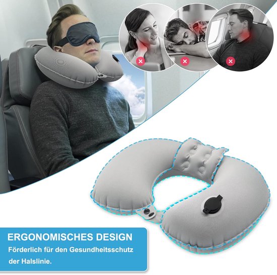 Reis-nekkussen, nekkussen vliegtuig, traagschuim U-vormig kussen, ergonomische neksteun, met opbergtas, voor reizen, vliegtuig, auto, kantoor