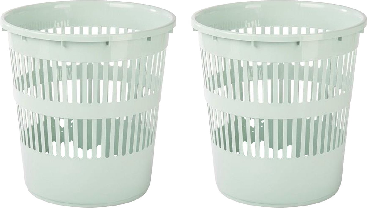 Plasticforte Afvalbak/vuilnisbak/kantoor prullenbak - 2x stuks - plastic - mintgroen - 28 cm