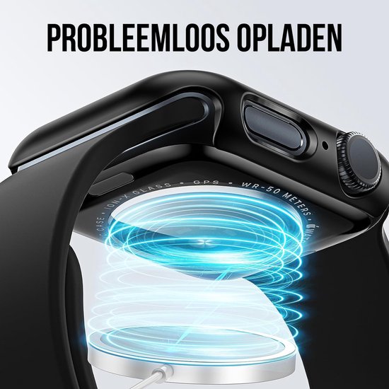 Hoesje voor Apple Watch Series 4 / 5 / 6 / SE / SE 2 / SE 3 - 44 mm Screenprotector - 2 Stuks - Full Cover Hard Case - Zwart