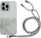 iPhone 15 Pro Backcover Hoesje Marble / Marmer - Met afneembaar koord