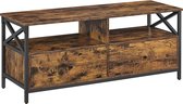 Signature Home TV-kast - tv-toestel voor 55 inch tv woonkamer met 2 laden - 2 opbergplanken - stalen frame - industriële stijl - rustiek bruin en zwart - 120 x 40 x 50 cm