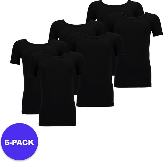 Apollo (Sports) - Bamboe Jongens T-Shirt - Zwart - Ronde Hals - Maat 122/128 - 6-Pack - Voordeelpakket