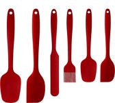 Spatule en Siliconen Ensemble d'ustensiles de cuisine en silicone résistant à la chaleur et antiadhésif, spatule à pâte en silicone de qualité alimentaire pour la cuisson, la pâtisserie et le mélange, 6 pièces rouge