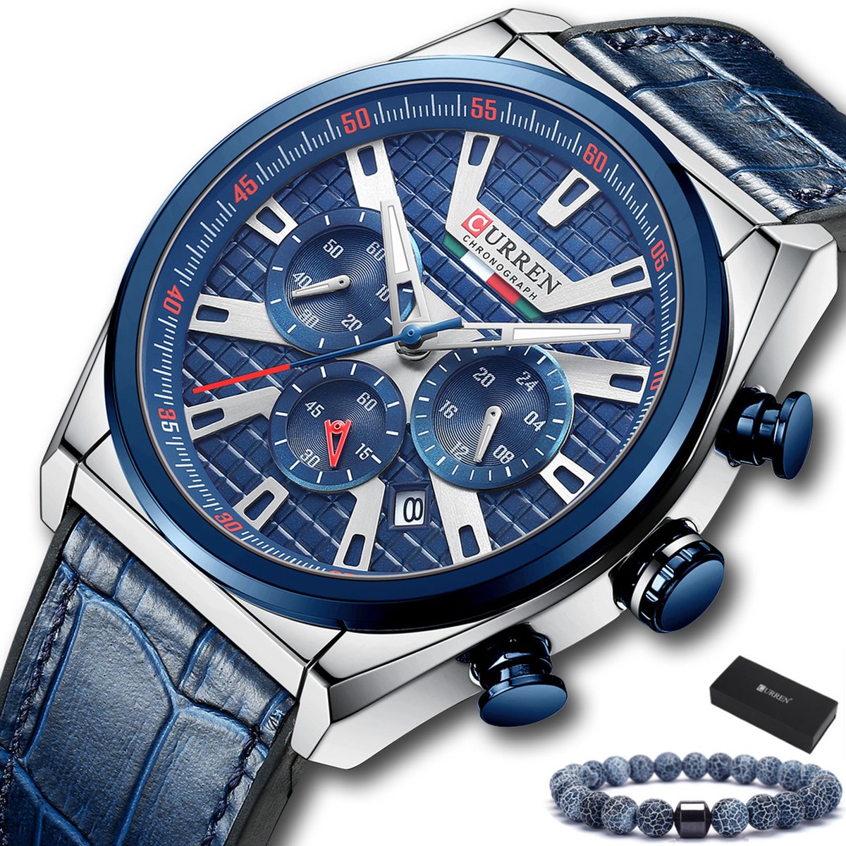 Curren - Horloge Heren - Cadeau voor Man - Horloges voor Mannen - 46 mm - Blauw Zilver