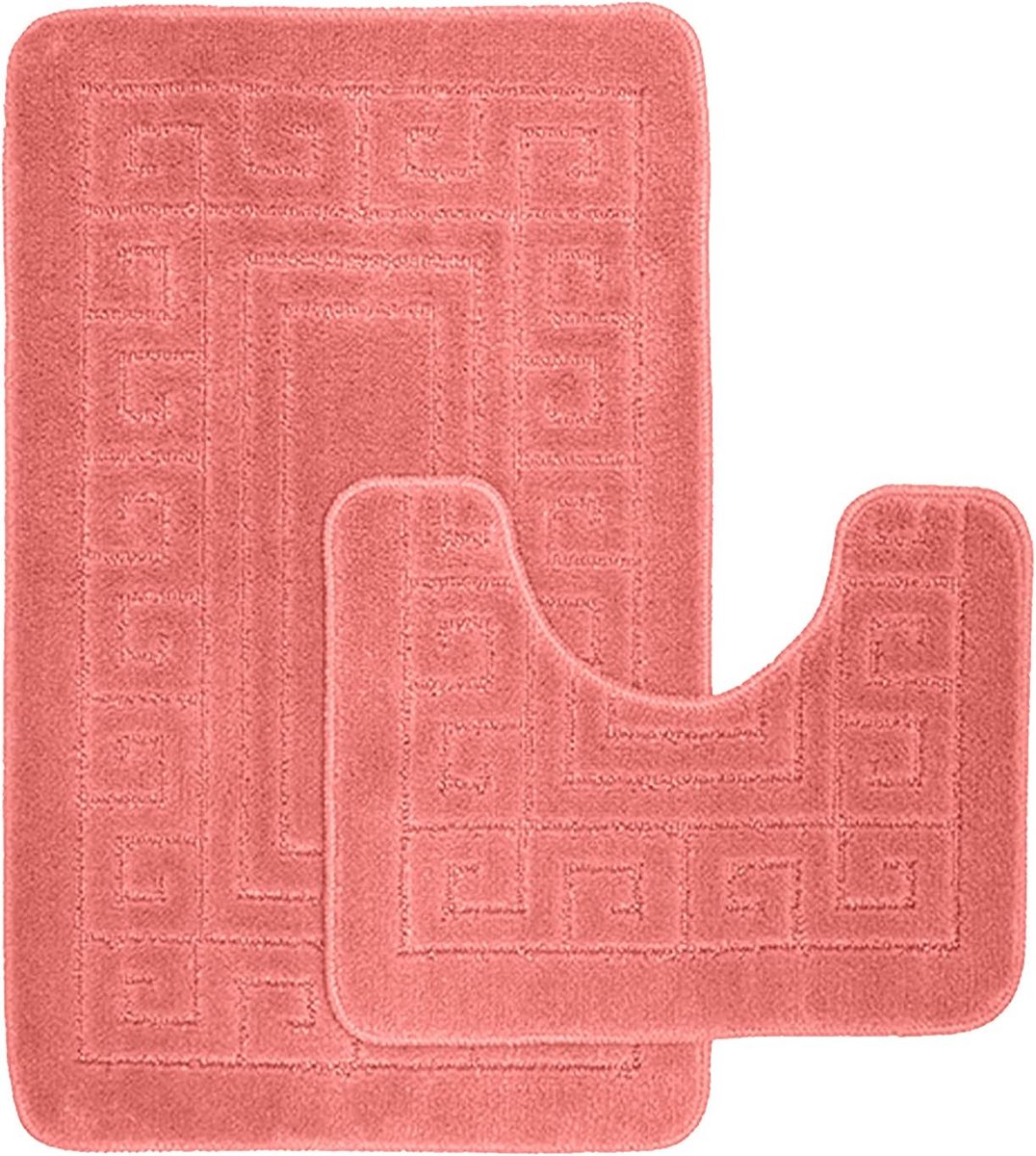 Anti-slip badmat set 2-delig in Griekse stijl - Badmat (50x80 cm) en toiletmat (50x40 cm) - Roze