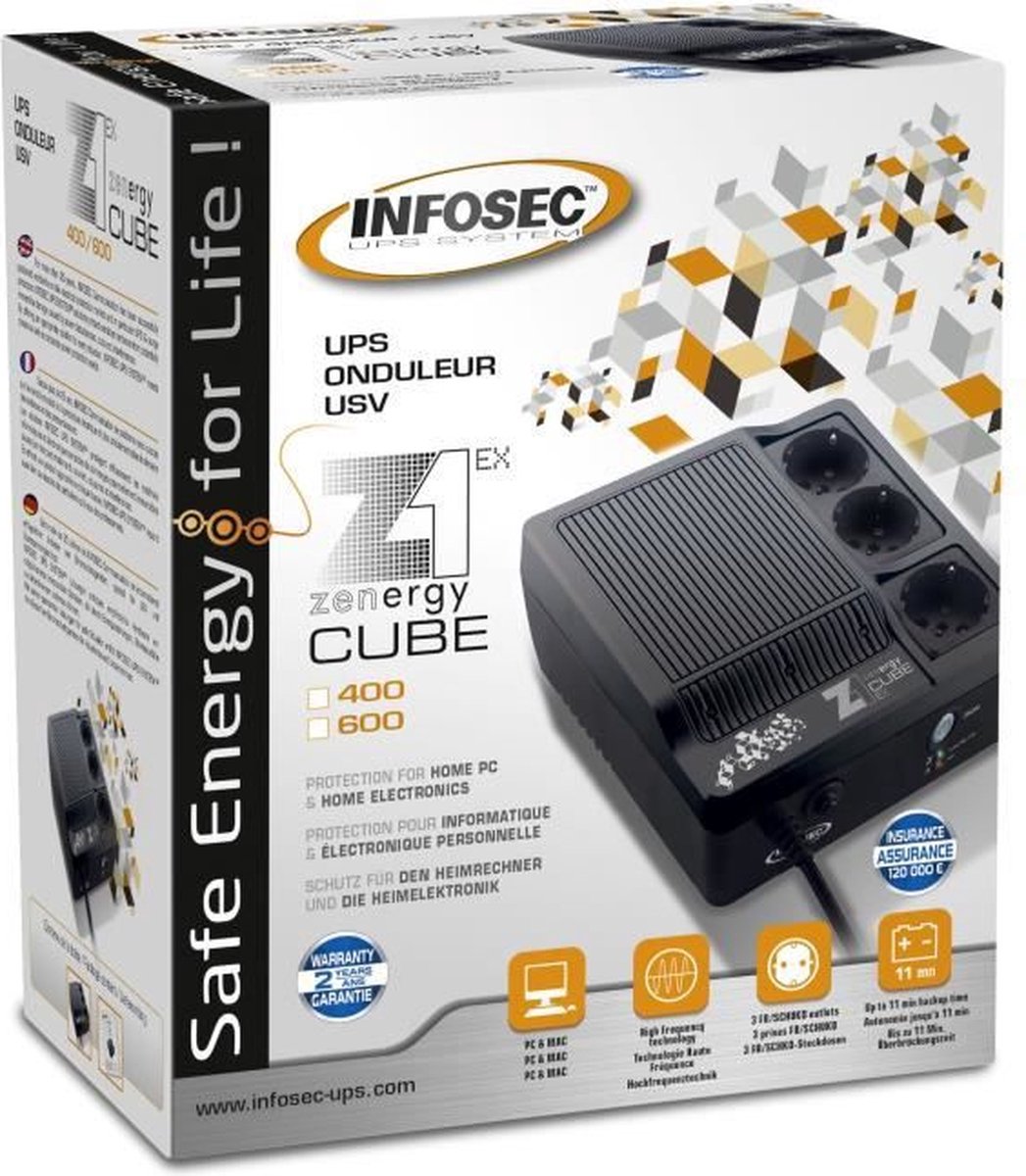 INFOSEC ZENERGY CUBE 400 EX 400VA UPS OFFLINE 3x OUTLET