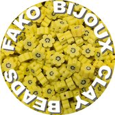 Fako Bijoux® - Klei Kralen Bloem Smiley / Emoji Geel - Figuurkralen - Kleikralen - 10mm - 1000 Stuks - Bulk