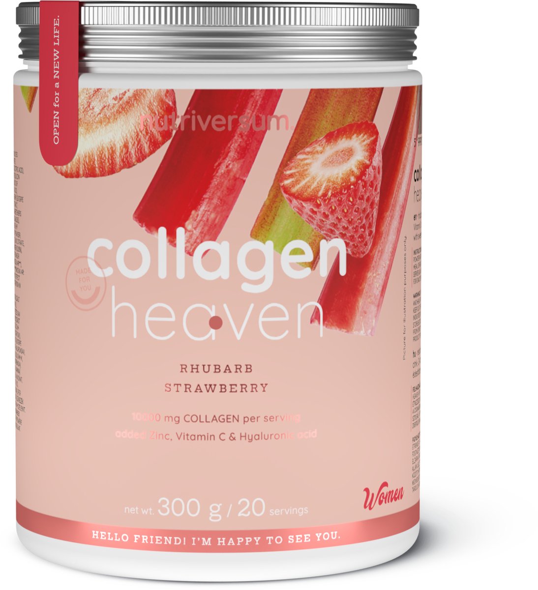 Goedkoopste Nutriversum | Rund collageen heaven | Rhubard strawberry | 300gr 20 servings | 10000mg collageen per serving | Hyaluronzuur | Vrouwen | Supplement | Nutriworld