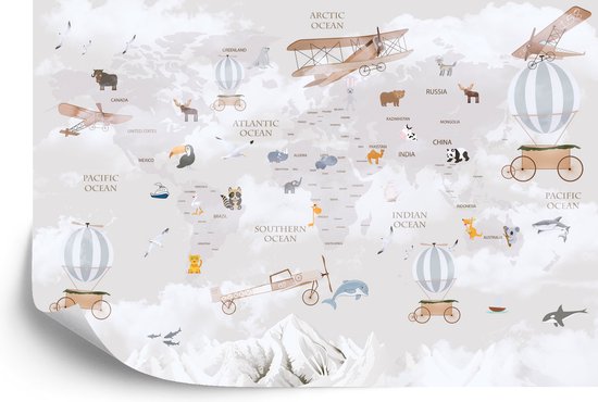 Foto: Fotobehang animals world map for kids wallpaper design