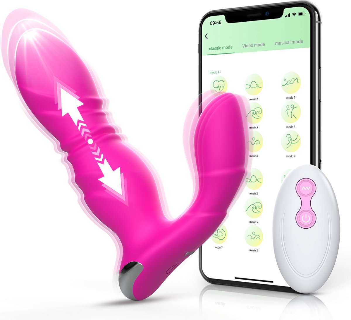 IntiMate® VibeThrust - Dildo Vibrator met 9 Tril- en Stootstanden - 2-in-1 Afstandsbediening - Prostaat Stimulator - Ergonomisch Ontwerp voor Comfortabel Dragen - Veilig Siliconenmateriaal en IPX7 Waterdicht - Sex Toy voor Man - Sex Toy voor Vrouw
