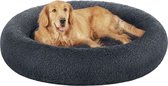 lit pour chien moelleux, lit pour chat, kussen beignet, lavable, rembourrage au milieu amovible, peluche longue, diamètre 120 cm, gris foncé