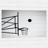 Muursticker - Bal Vallend in Basket (Zwart-wit) - 75x50 cm Foto op Muursticker