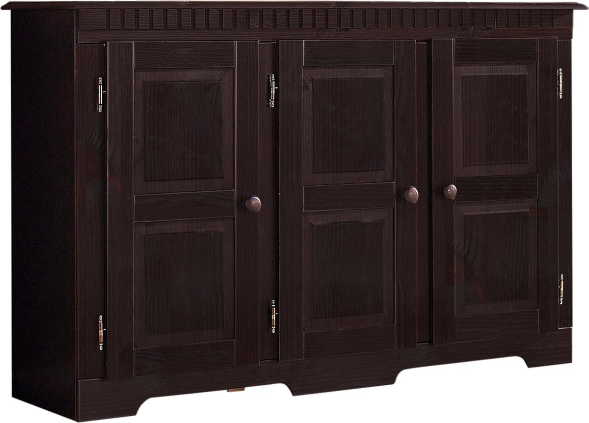 Lisa Dressoir met 3 Deuren en Verstelbare Legplanken - Massief Grenenhout - 122 cm Havana/ lak