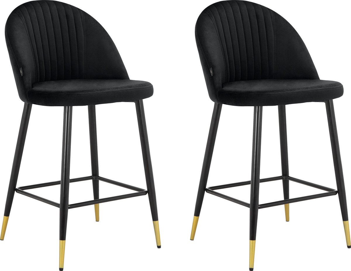 Notio Living Marlis-Barkruk - Set van 2 - Zwart Fluweel
