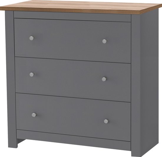 Home Collective Commode met 3 laden en 2 kasten, modern dressoir, stalen frame kasjmier / zwart