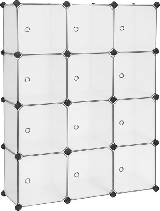 Rootz rekkensysteem - rekkensysteem met 12 vakken - kunststof plaat - deurplaat - verstelbare rekkensystemen - industriële rekken - magazijnrekken - wit - 93 x 31 x 123 cm (L x B x H)