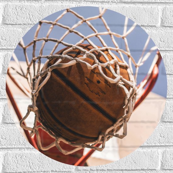 Muursticker Cirkel - Basketbal in Basket - 50x50 cm Foto op Muursticker
